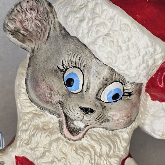 Kitschy Vintage Mr Mrs Santa Claus Mice Wasted Ceramic Handpainted 9.5" Red 70s - Picture 11 of 13